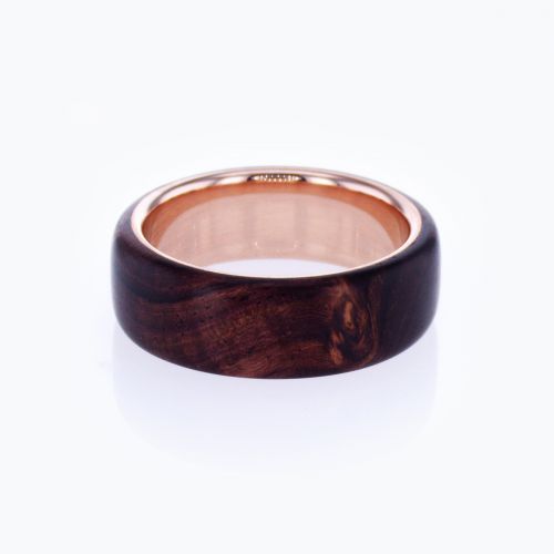 Burlwood Men's Wedding Ring with 14k Rose Gold Base