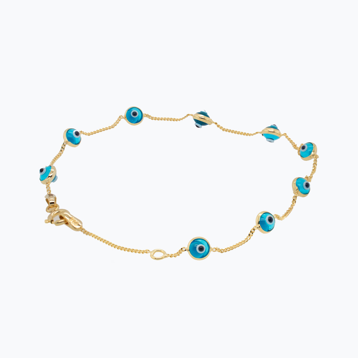 Yellow Gold Vermeil Women's Light Blue Evil Eye Bracelet (Size 6-6.5