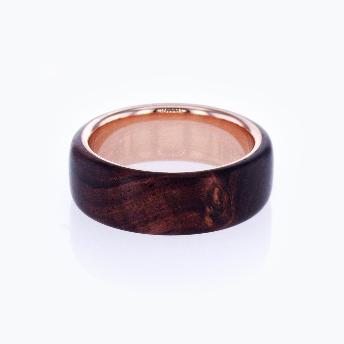 Burlwood Men's Wedding Ring with 14k Rose Gold Base