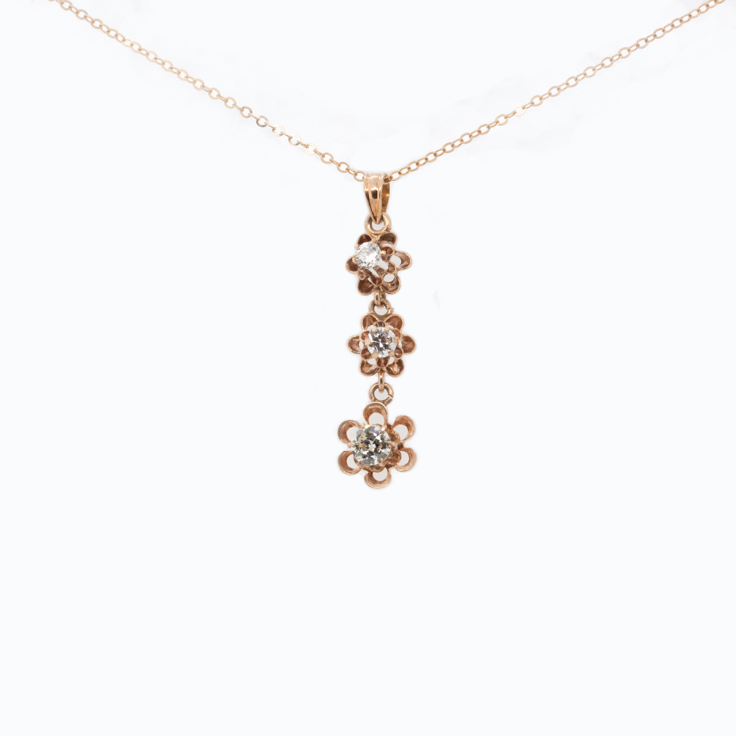 Vintage Diamond Floral Pendant Necklace
