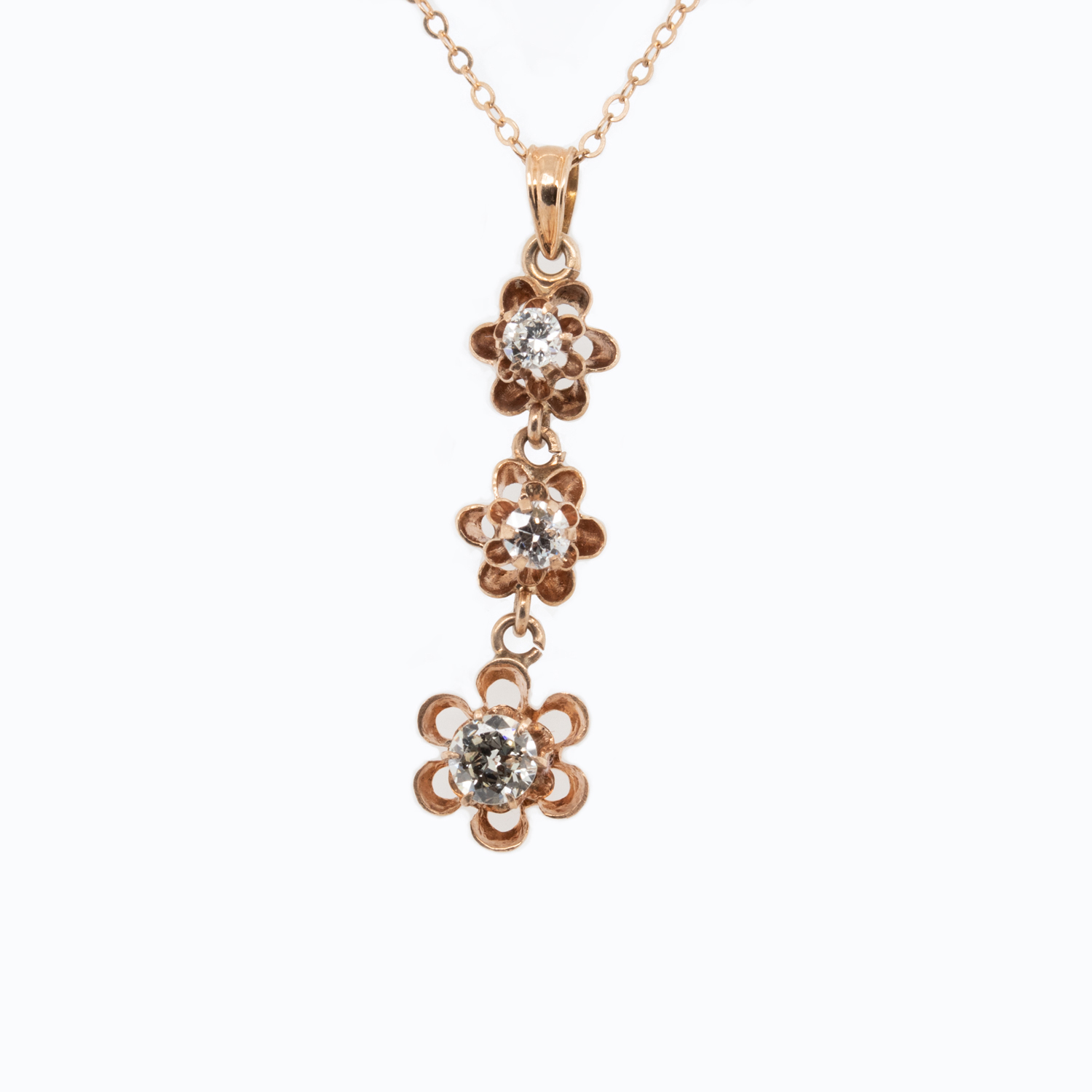 Vintage Diamond Floral Pendant Necklace