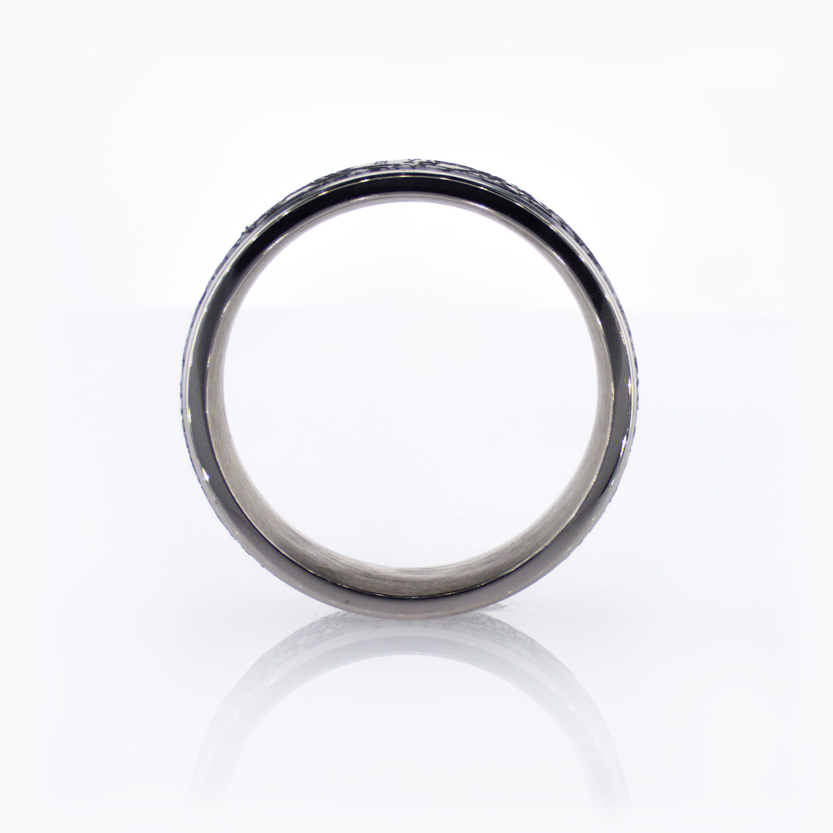 Modern Men's 14k Wedding Band with faux meteorite center