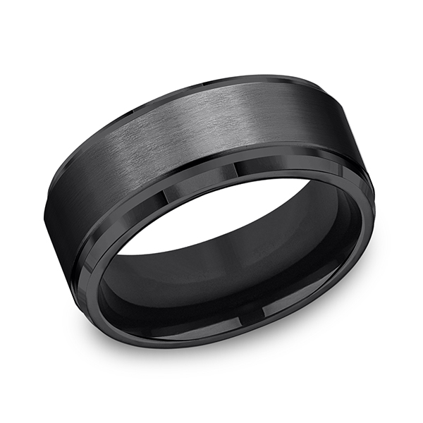 Bold Black Titanium 9-mm Comfort-Fit Design Men's Wedding Band