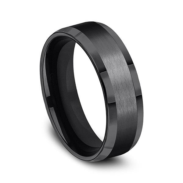 Black Titanium 7mm Beveled Comfort Fit Men's Wedding Band