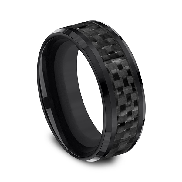 Black Titanium Carved Checker Pattern 8-mm Comfort-Fit Men's Wedding Band