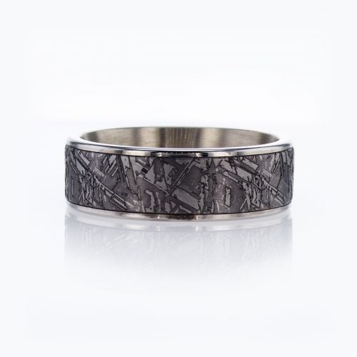 Modern Men's 14k Wedding Band with faux meteorite center