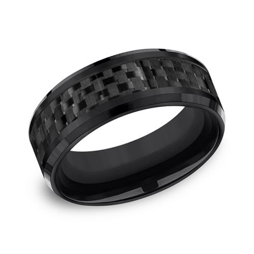 Black Titanium Carved Checker Pattern 8-mm Comfort-Fit Men's Wedding Band