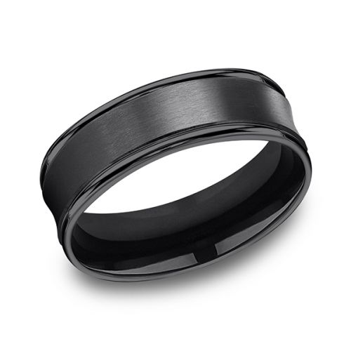 Concave Black Titanium 7.5mm Comfort-Fit Design Men's Wedding Band