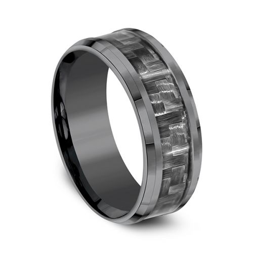 Black Tantalum 8mm Men's Wedding Band with Carbon Fiber Inlay