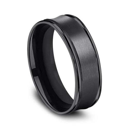 Concave Black Titanium 7.5mm Comfort-Fit Design Men's Wedding Band