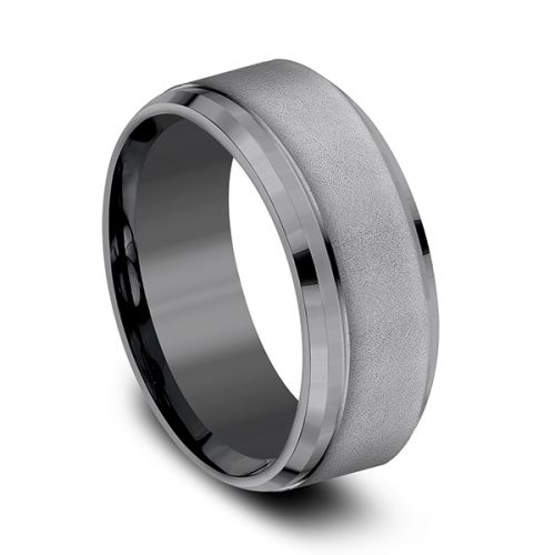 Tantalum 9mm Satin Center with High Polished Beveled Edge Men's Ring