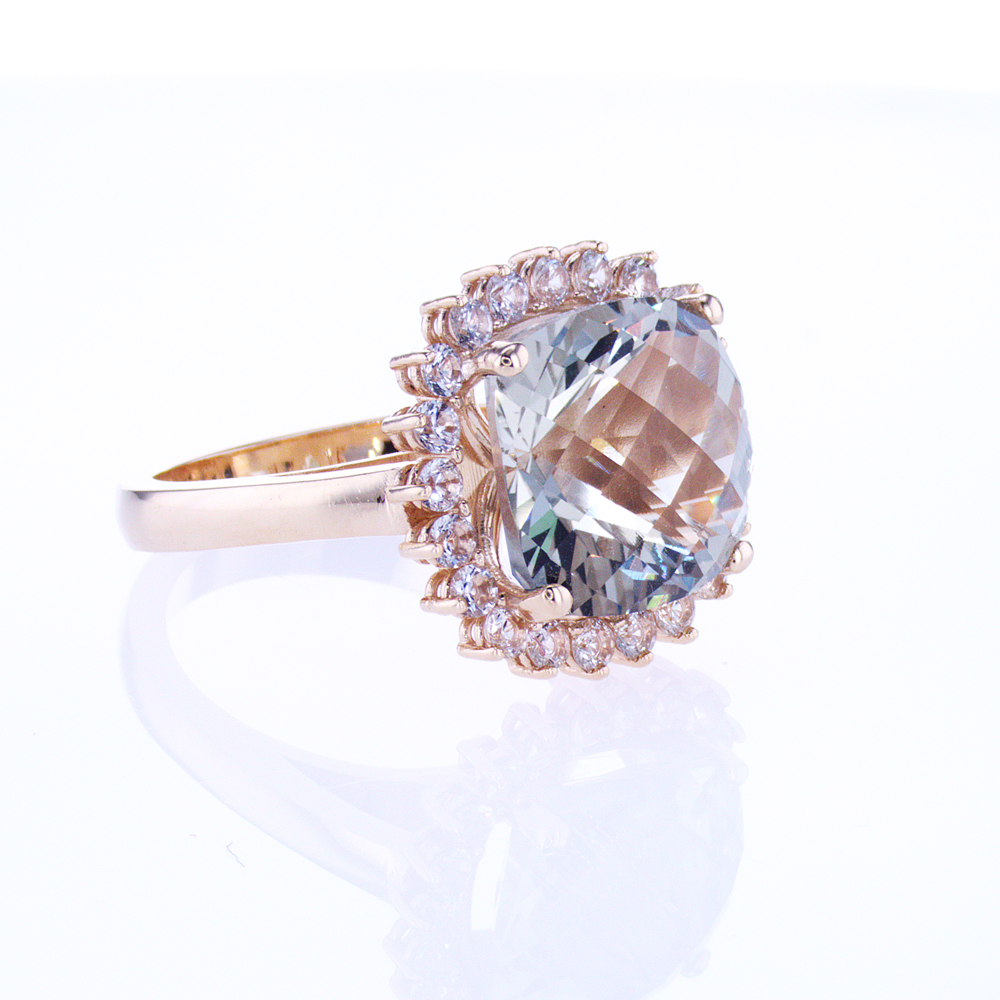 10-Carat Cushion Natural Amethyst Fashion Ring with Diamond Accents