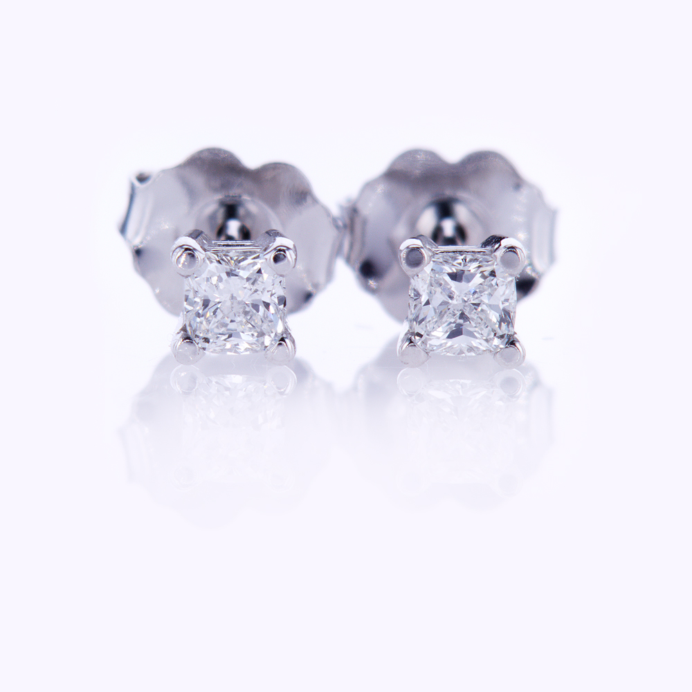 Cushion Cut Diamond Stud Earrings, 0.25cttw