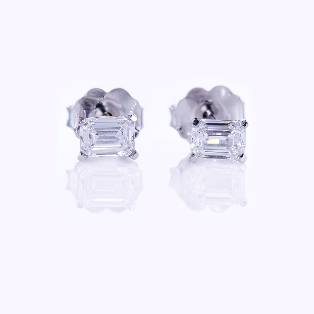 Emerald-Cut Diamond Stud Earrings, 0.56cttw