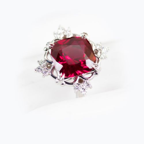 4.42ct Lab-grown Ruby Statement Ring with Diamond Accents