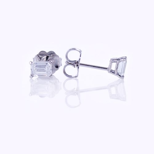 Emerald-Cut Diamond Stud Earrings, 0.56cttw