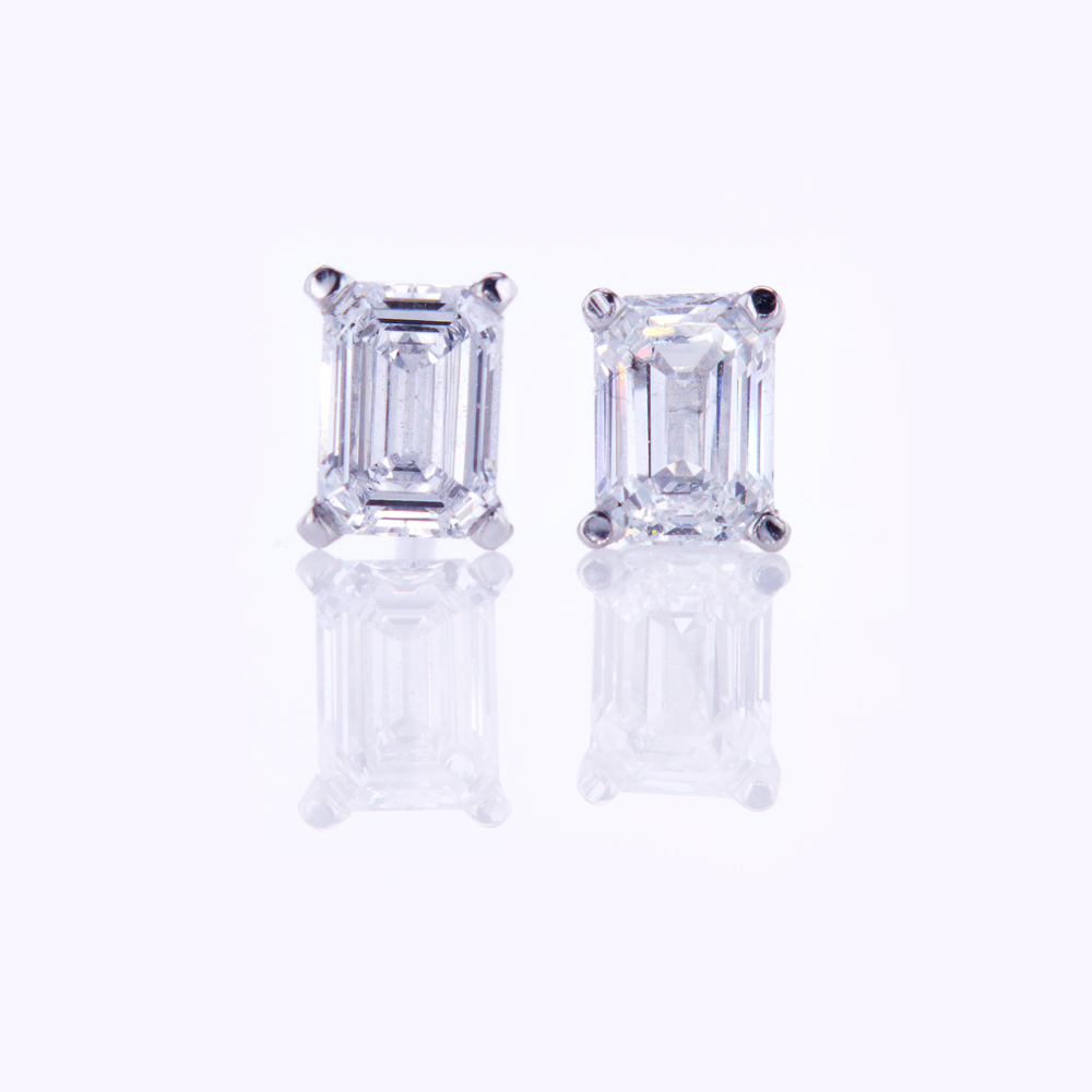Emerald-Cut Diamond Stud Earrings, 0.56cttw