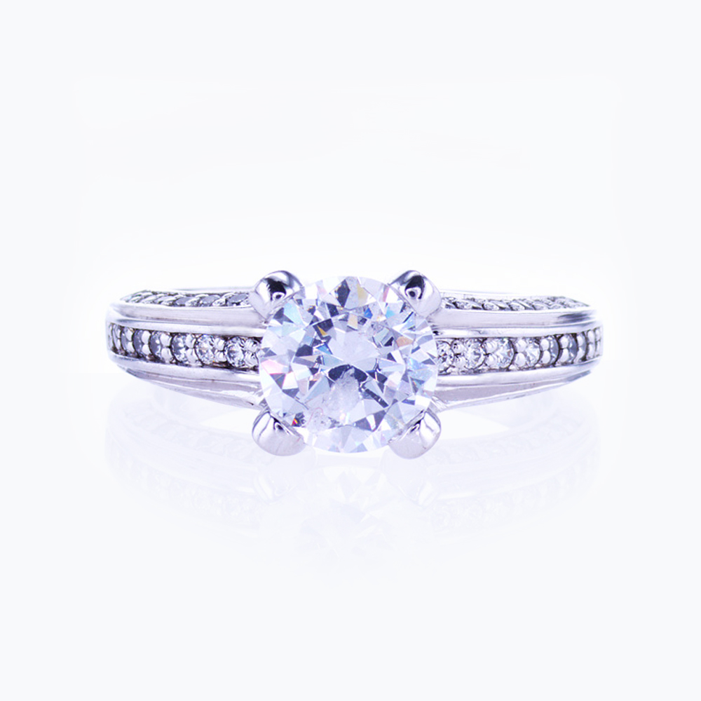 Bead-set Diamond accented Engagement Ring