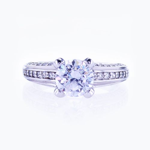 Bead-set Diamond accented Engagement Ring