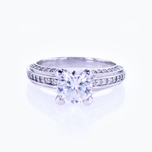 Bead-set Diamond accented Engagement Ring