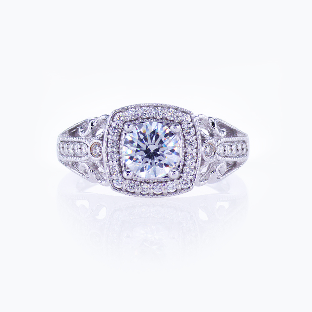 VDiamond Accented Sculptural Halo Ring