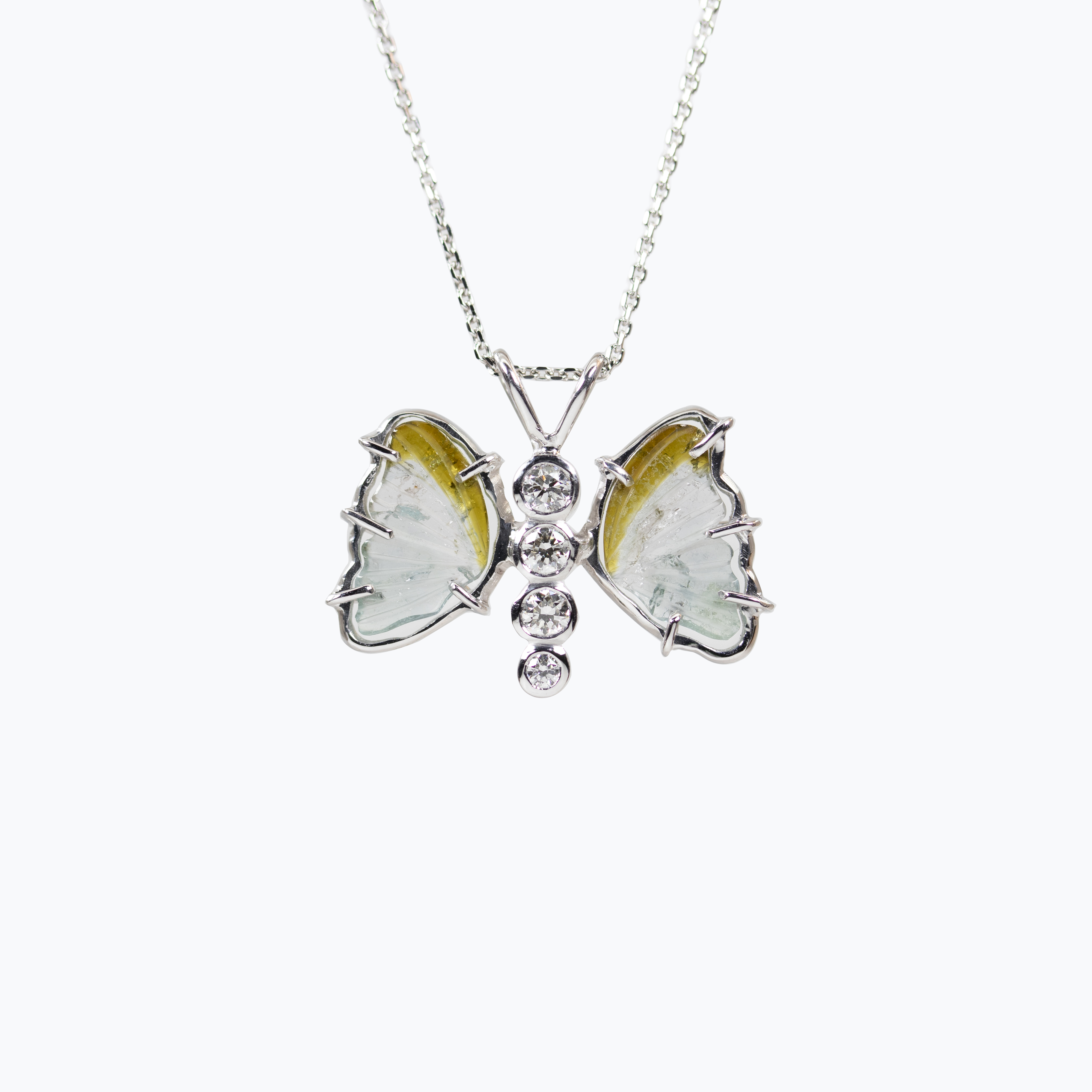 Natural Diamond and Tourmaline Butterfly Pendant Necklace