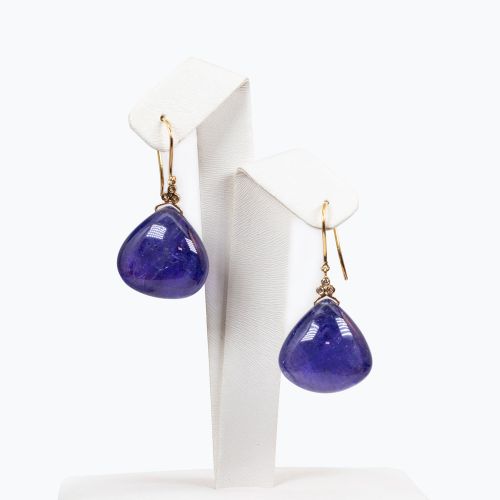 Cabochon Tanzanite Dangle Earrings with Diamond accents