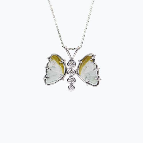 Natural Diamond and Tourmaline Butterfly Pendant Necklace