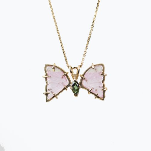 Natural Tourmaline Butterfly Pendant Necklace