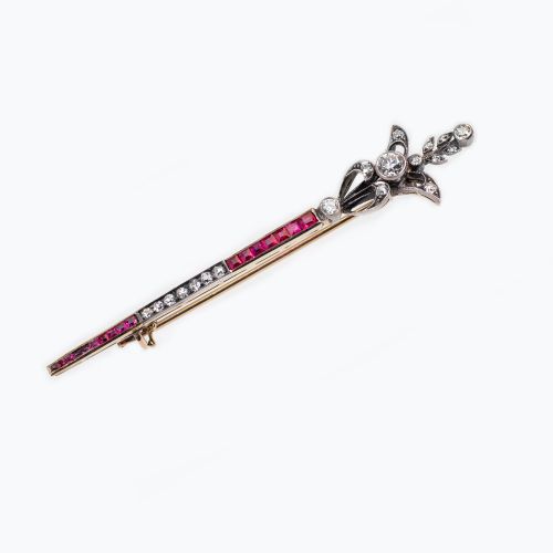 1920s Vintage Pin with Diamonds and Rubies