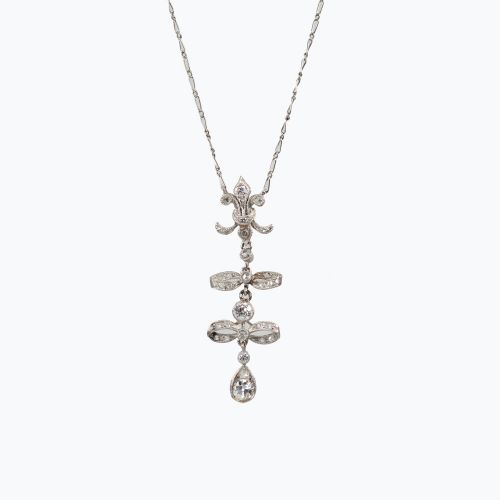 Edwardian Lavaliere Natural Diamond Pendant Necklace, 1910s