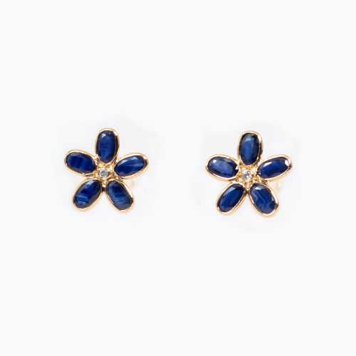 Five Petal Floral Earrings with Blue Sapphires and Diamond