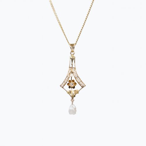 Vintage Pearl and Diamond Pendant Necklace