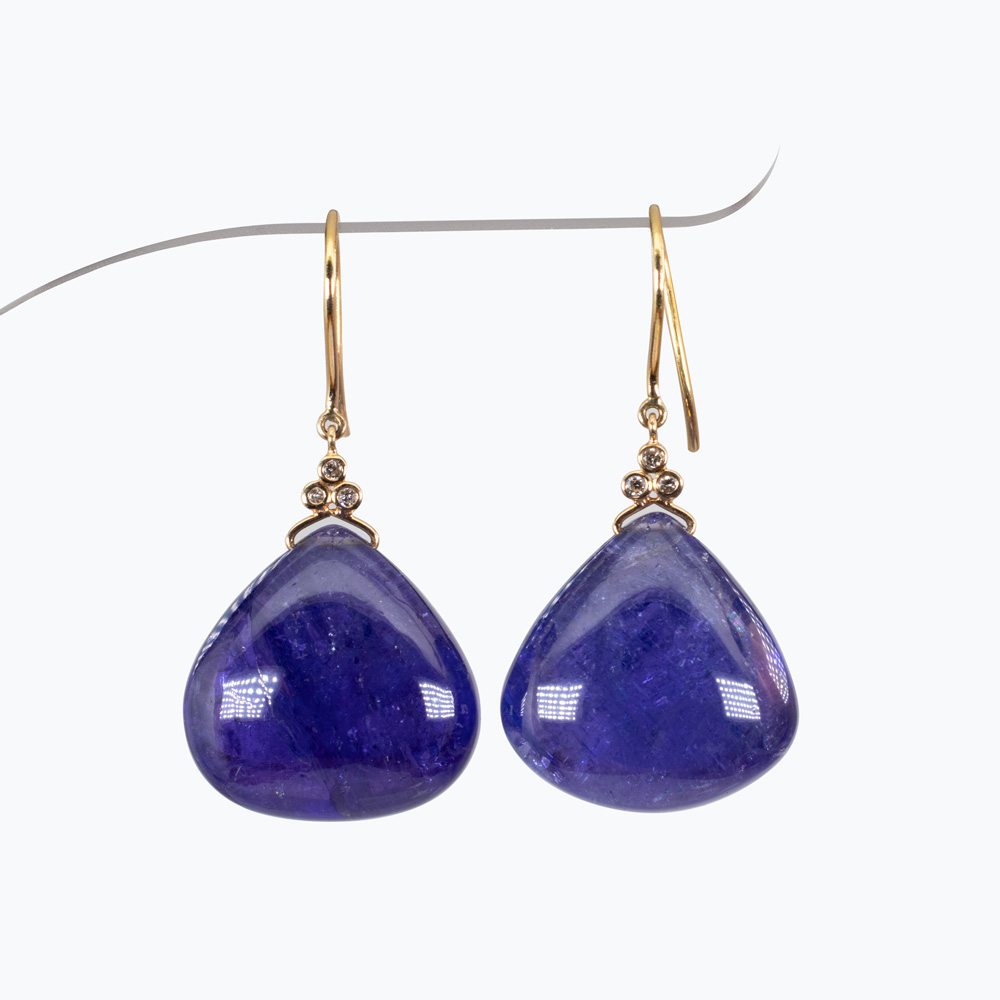 Cabochon Tanzanite Dangle Earrings with Diamond accents