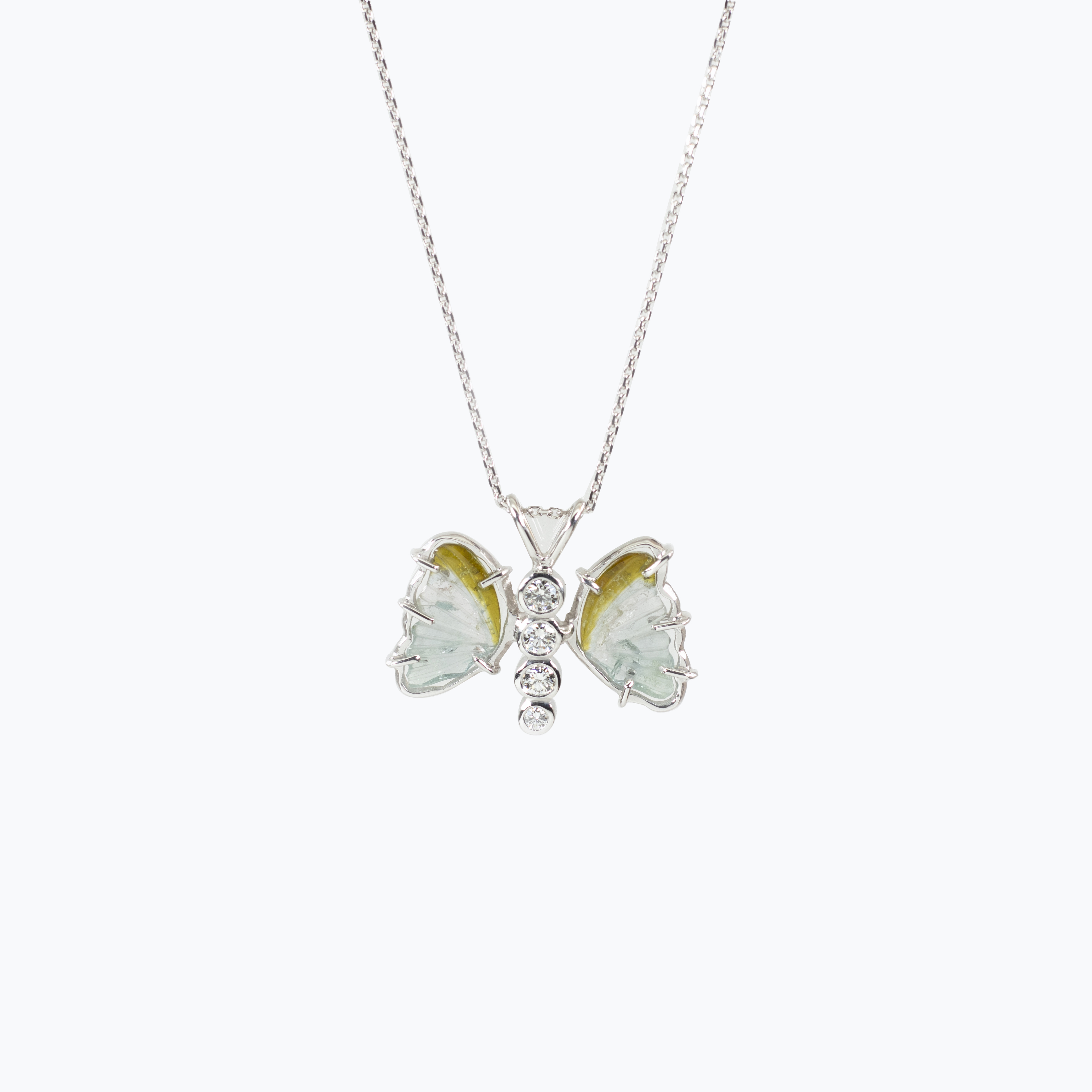 Natural Diamond and Tourmaline Butterfly Pendant Necklace