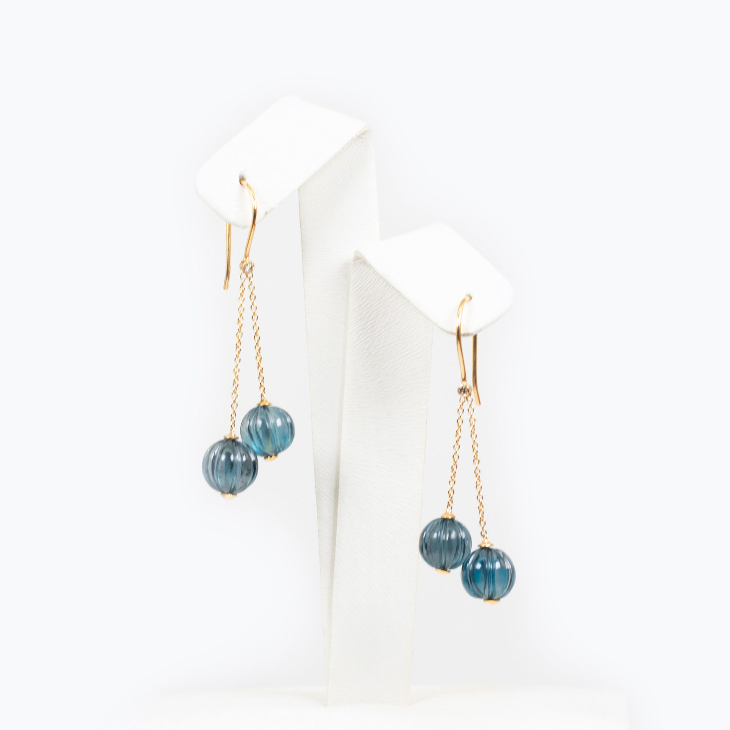 Hand-carved London Blue Topaz Dangle Earrings