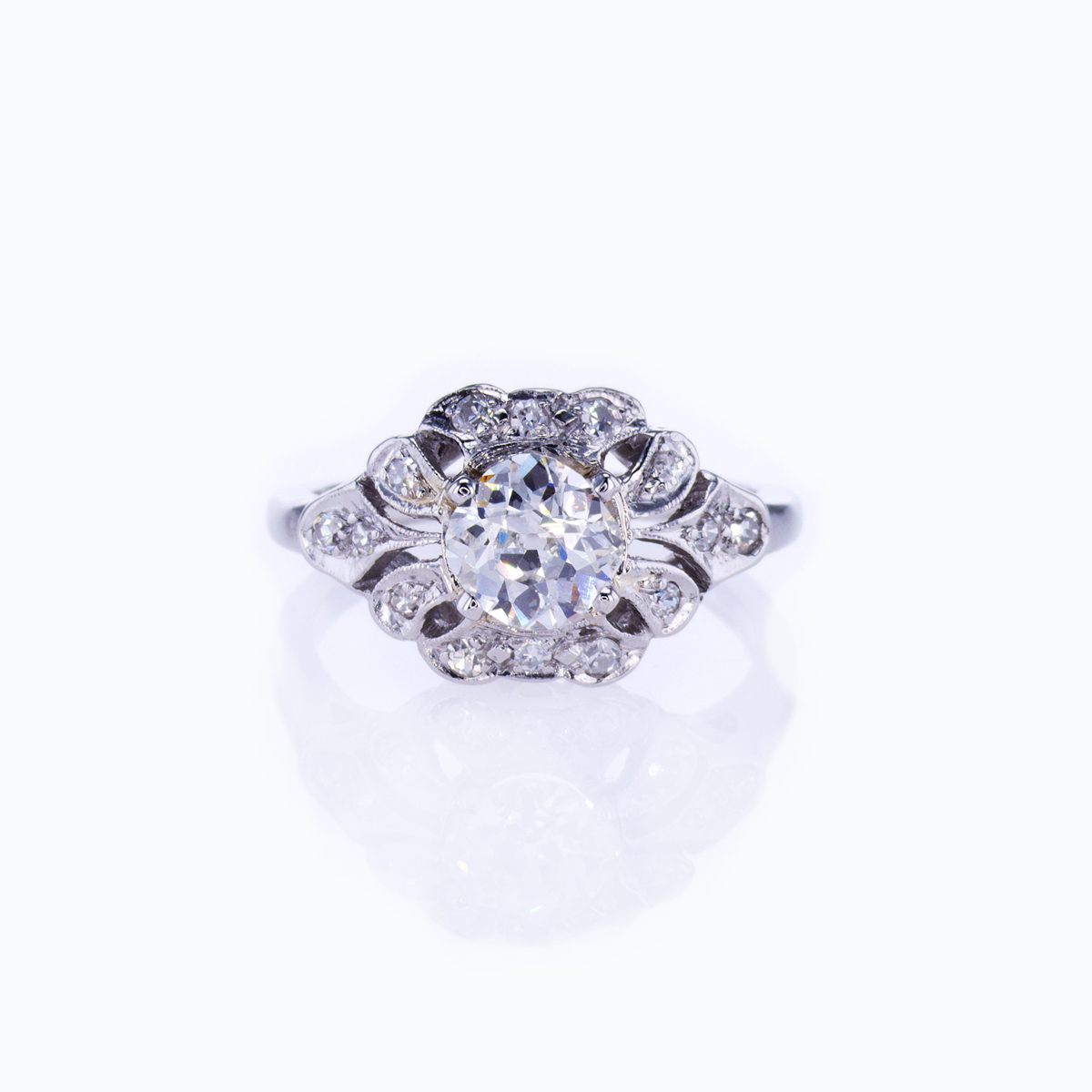 Vintage Floral Halo Engagement Ring