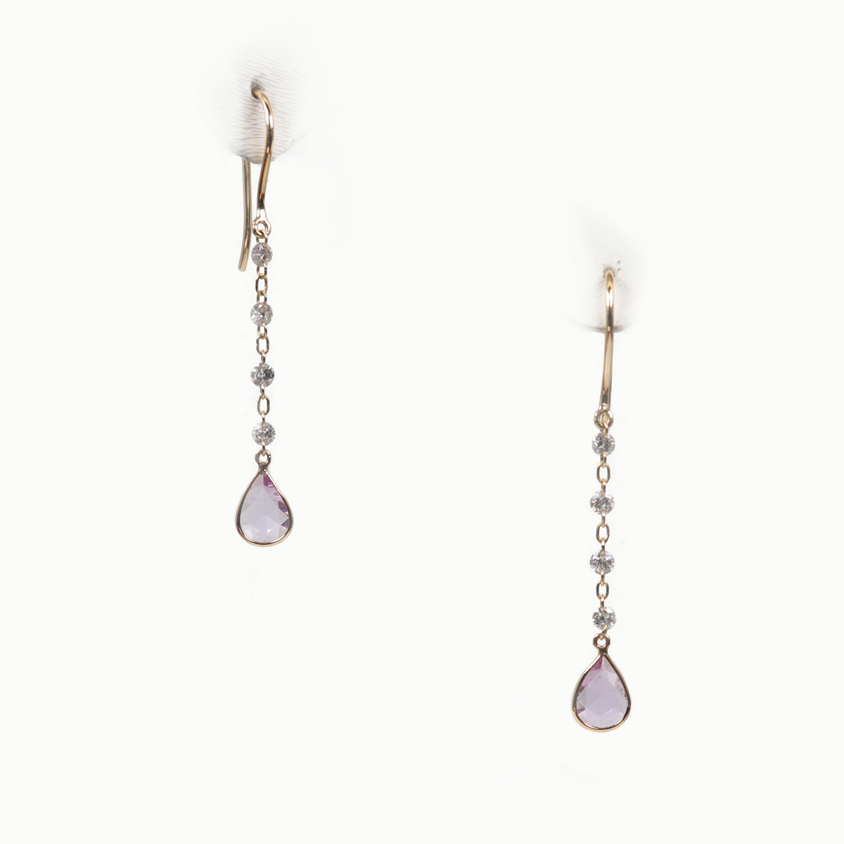 Natural Pink Sapphire and Diamonds Drop Dangle Earrings