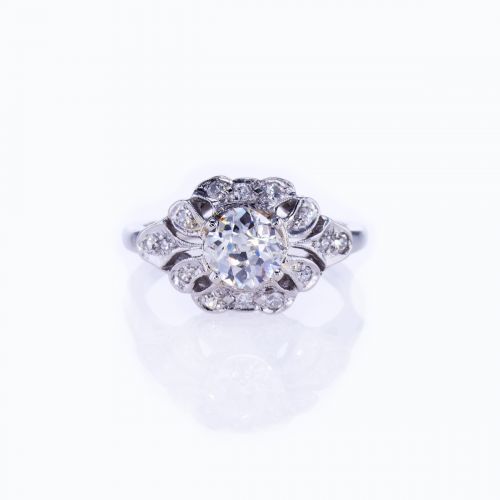 Vintage Floral Halo Engagement Ring