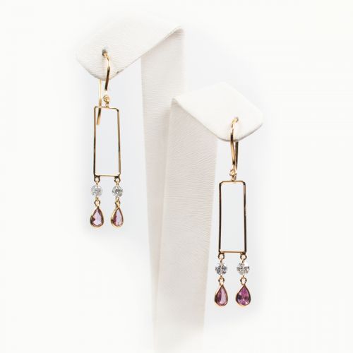 Diamond and Pink Sapphire Geometric Chandelier Earrings