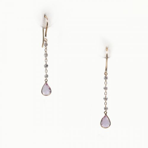 Natural Pink Sapphire and Diamonds Drop Dangle Earrings