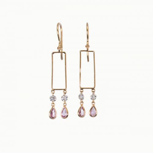 Diamond and Pink Sapphire Geometric Chandelier Earrings