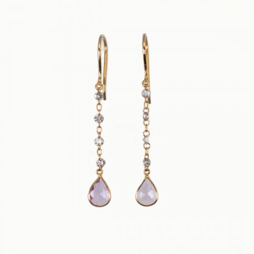 Natural Pink Sapphire and Diamonds Drop Dangle Earrings