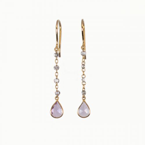 Natural Pink Sapphire and Diamonds Drop Dangle Earrings