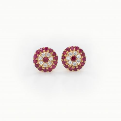Natural Ruby and Diamond Cluster Earrings