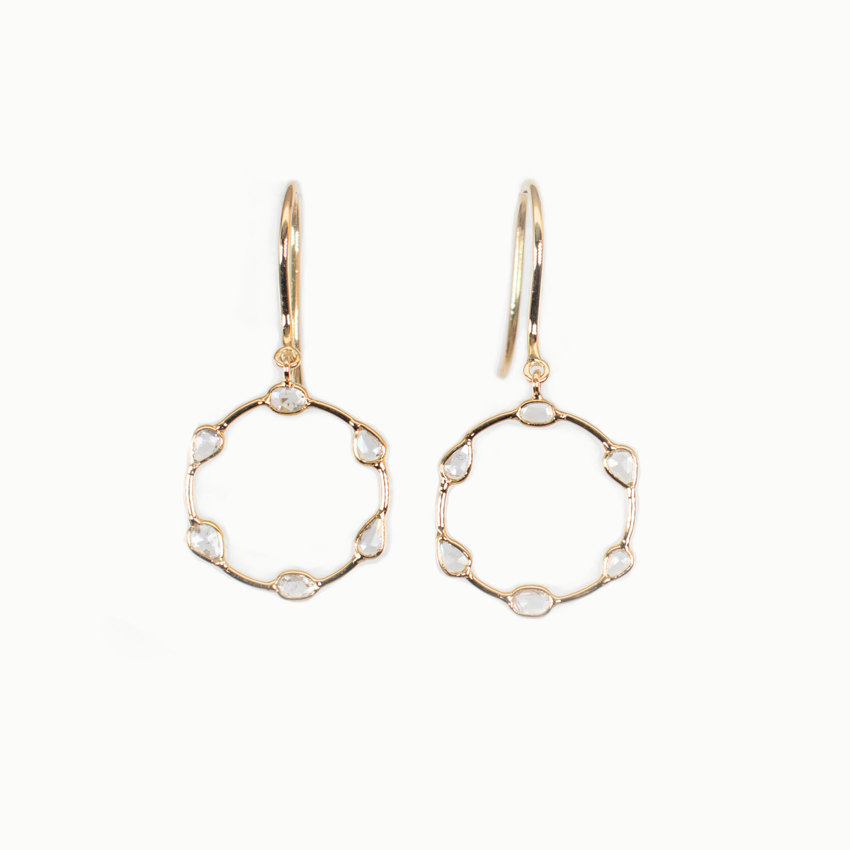 Natural Rose-cut Diamond Dangle Hoop Earrings