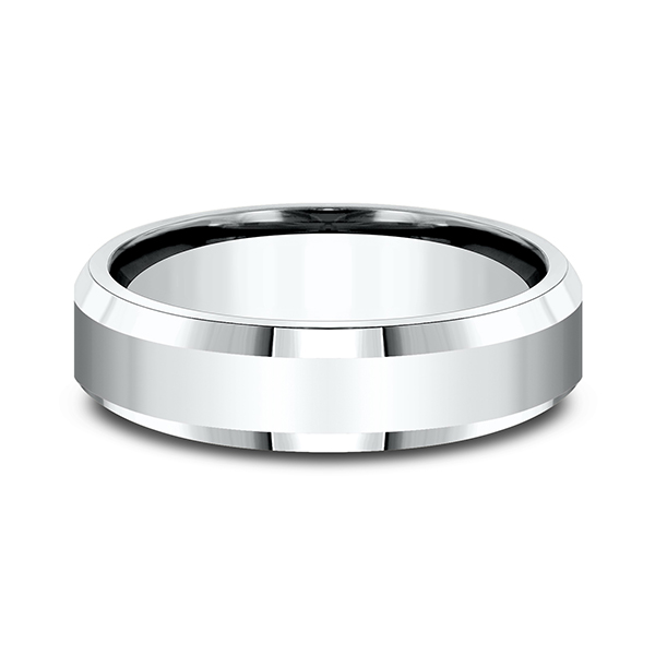14K White Gold 6mm Beveled Comfort Fit Wedding Ring