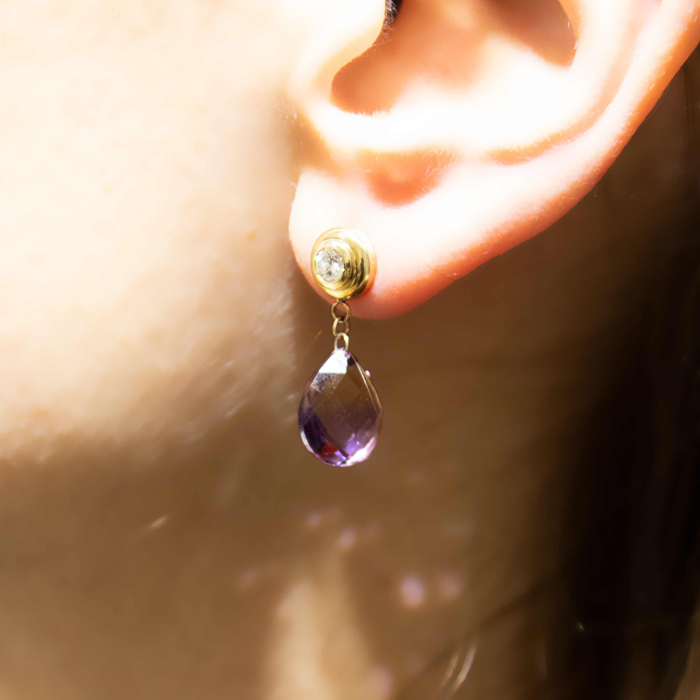 Diamond and Ametrine Drop Dangle Earrings, 14k Yellow Gold