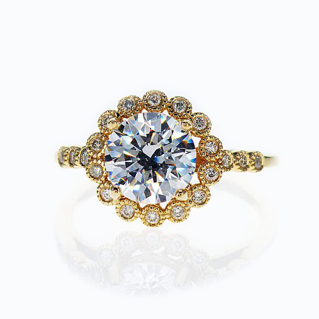 18k Yellow Gold Halo Diamond Engagement Ring(semi mount)