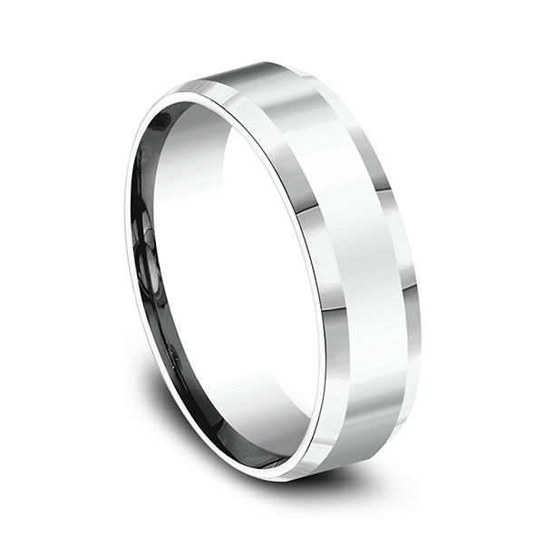 14K White Gold 6mm Beveled Comfort Fit Wedding Ring